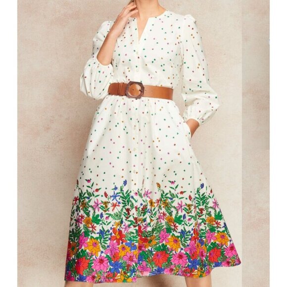 Talbots 100% Cotton Poplin; Blissful Floral Puff Sleeve Midi Shirt Dress Size 18 - Picture 1 of 16